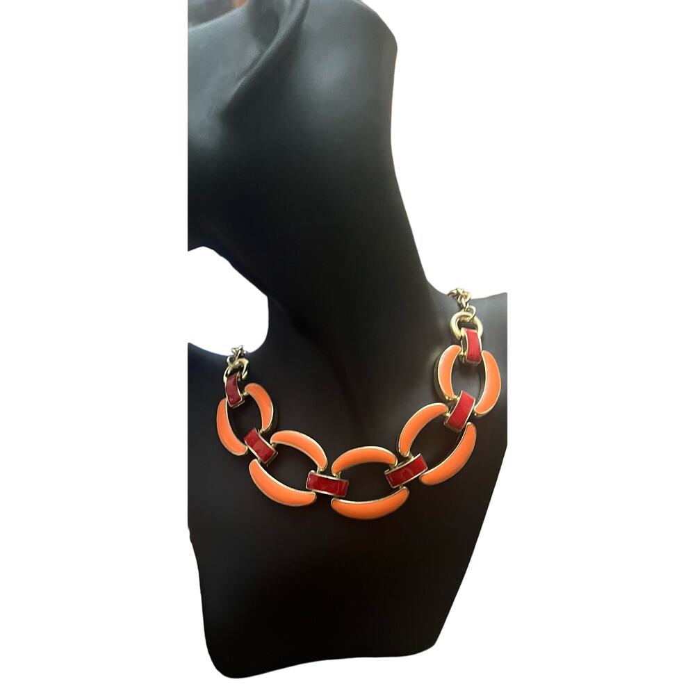 Reversible Bold Pink & Orange Chain Link Statement Necklace -Modern Chunky Style